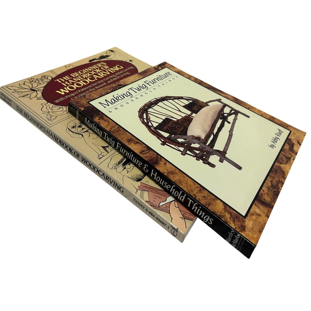 2 Craft Books Bundle, Woodcarving + Making Twig Furniture - Vintage Paperbacks